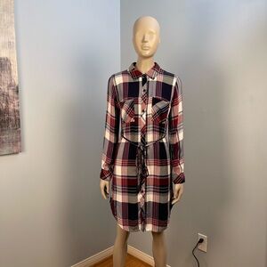 Rails Navy and Red Plaid Long Sleeve Dress